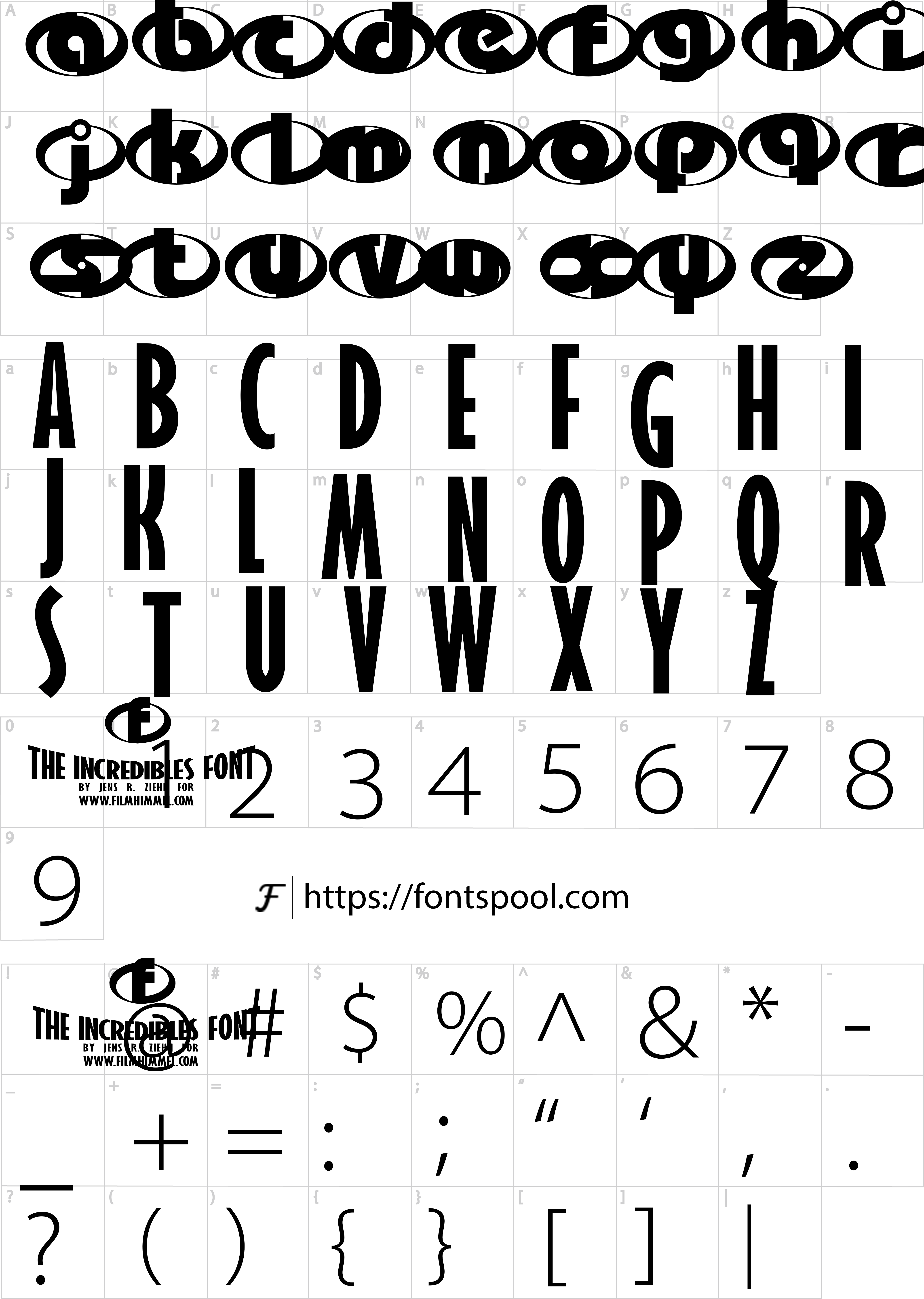 The Incredibles Font character set