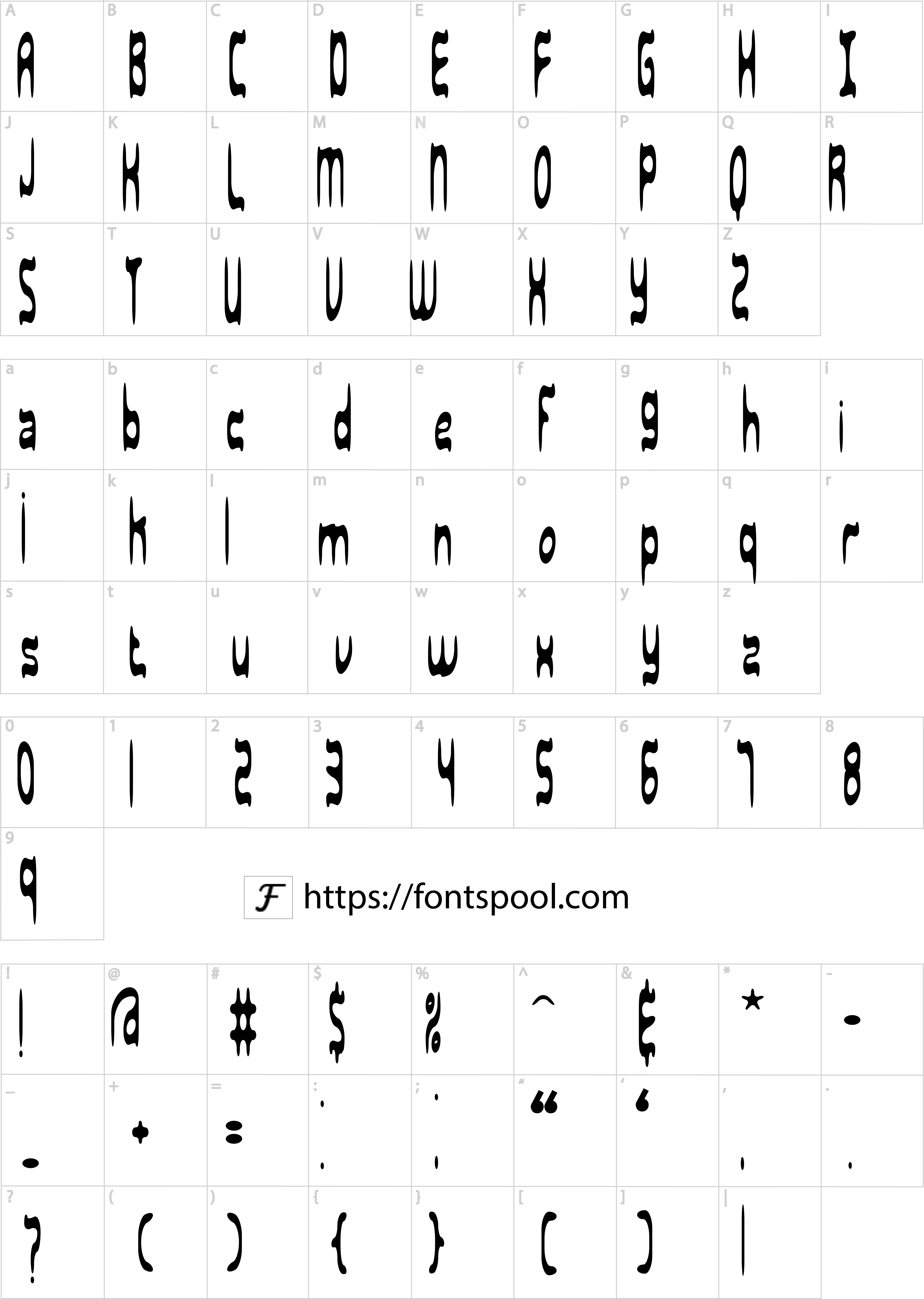 Sarcasm Font character set