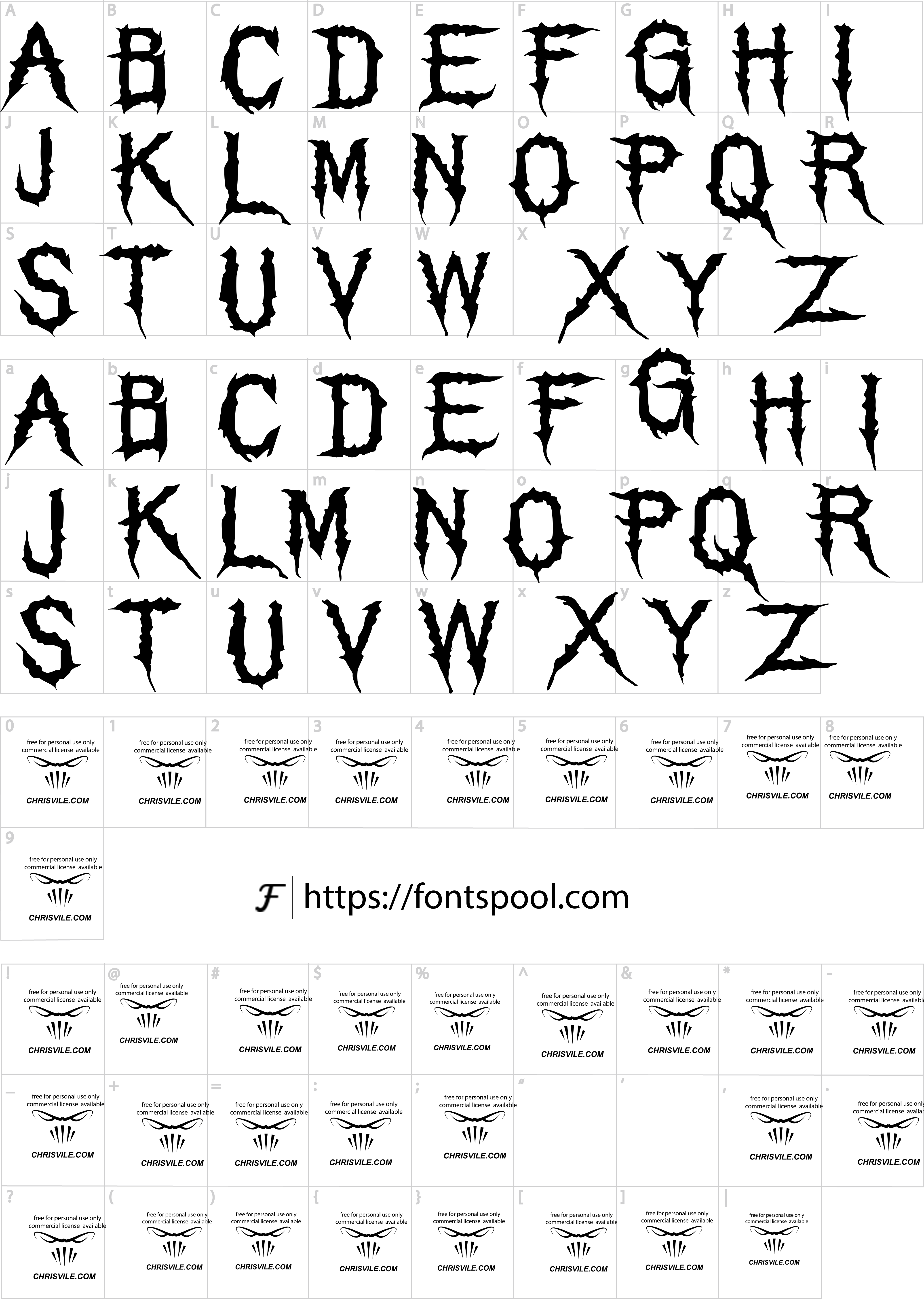 Grindcore Font character set