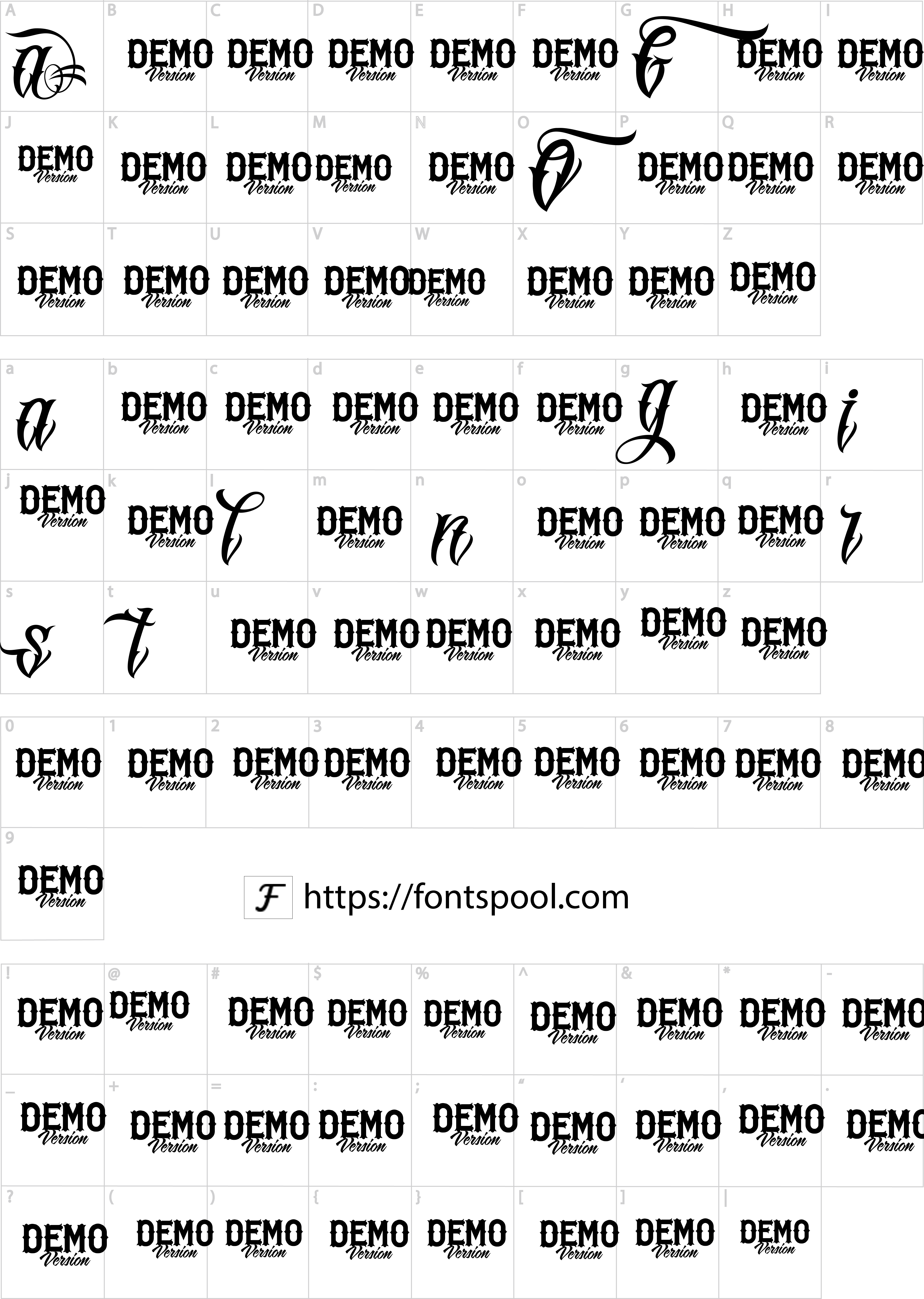Original Gangsta Font character set