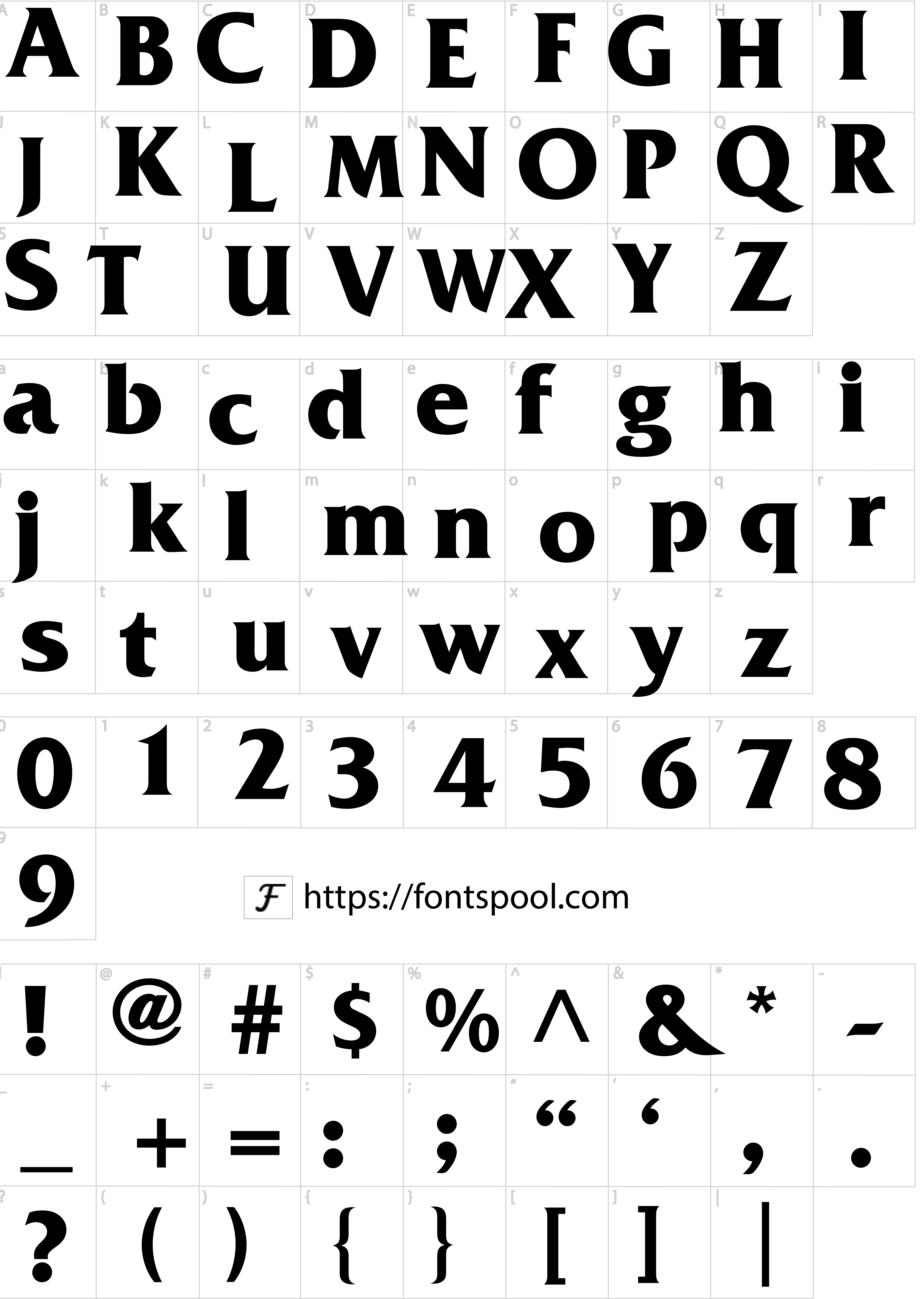Friz Quadrata Font character set