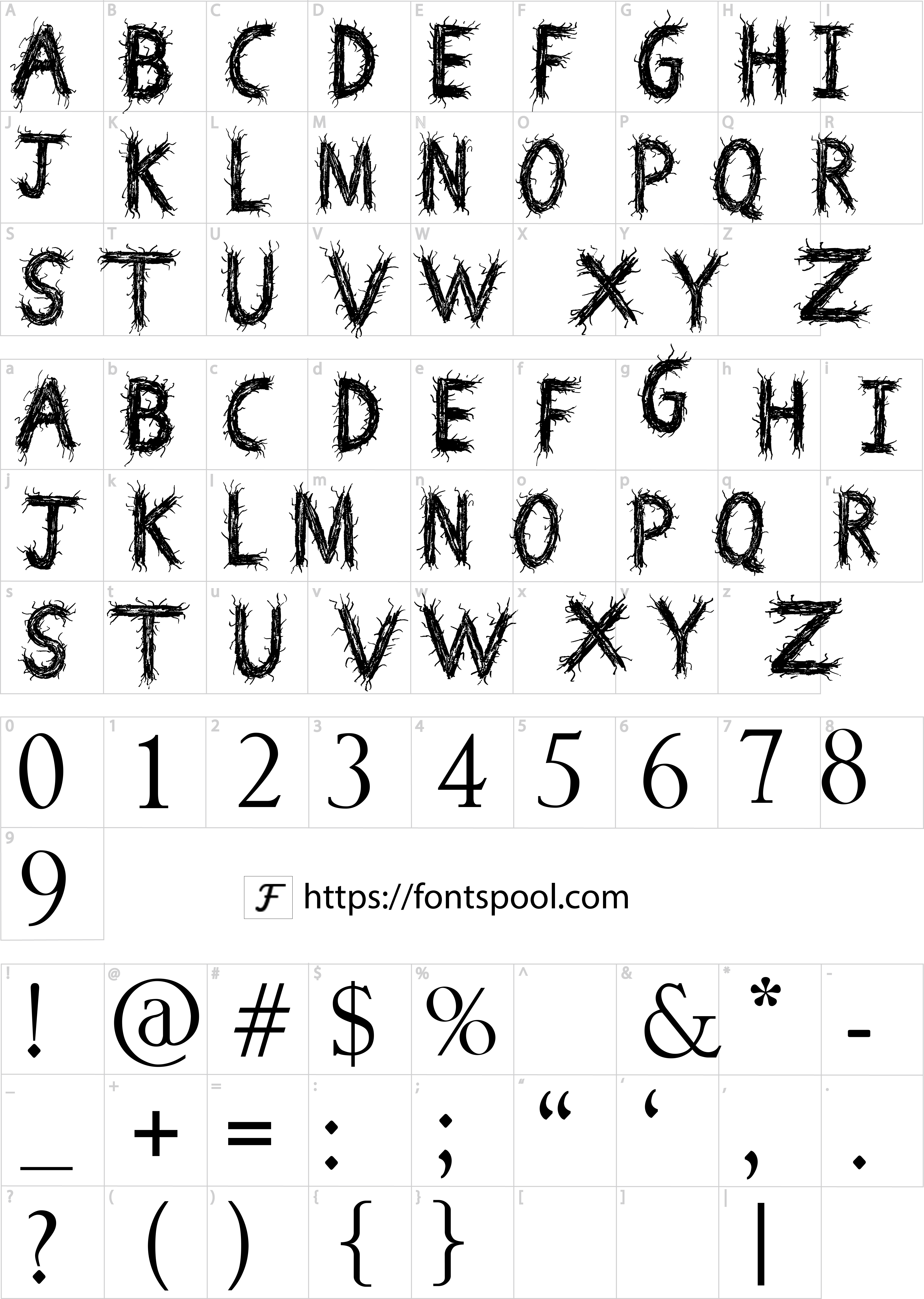 Deathcore Font character set