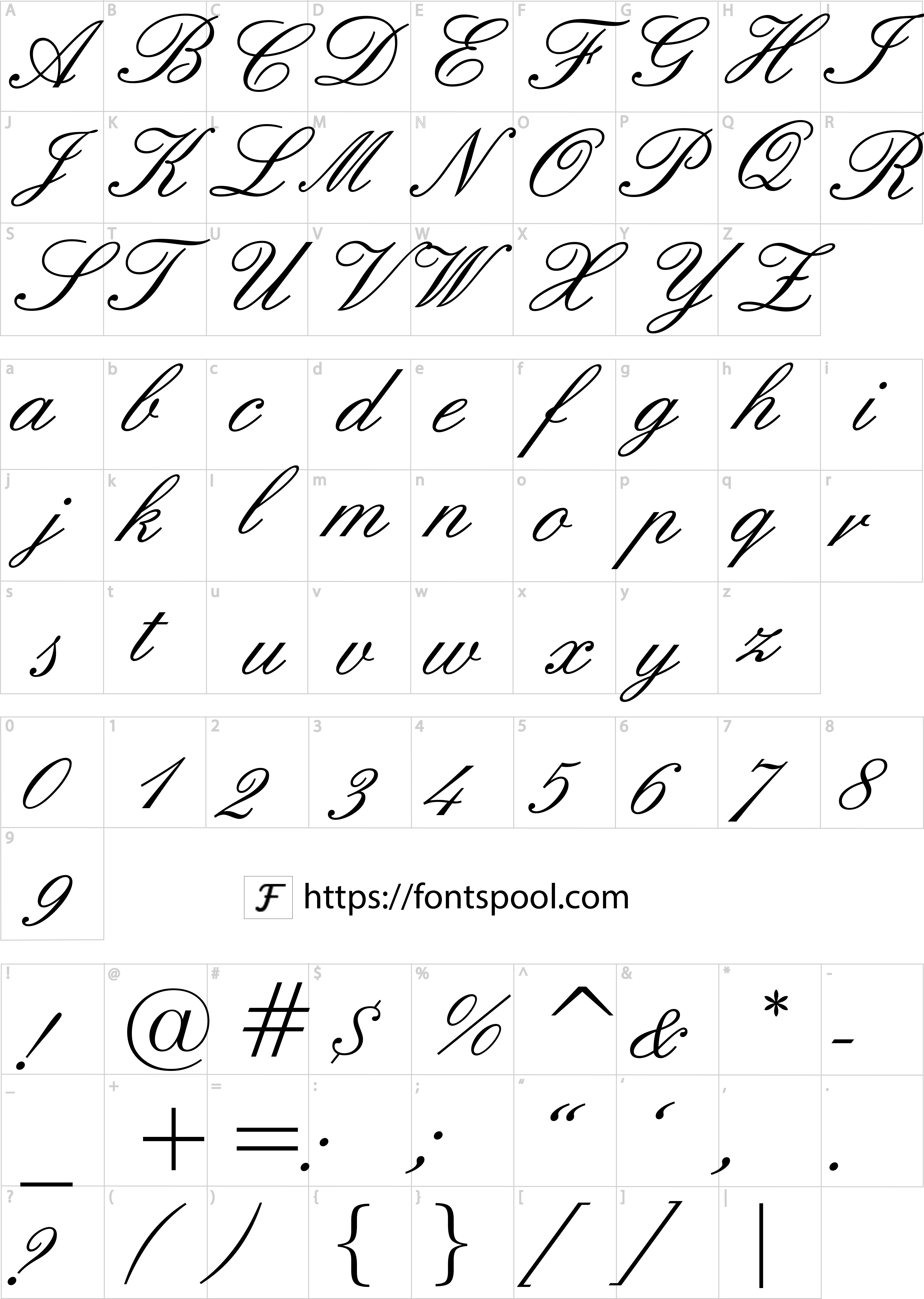 Cadillac Font character set