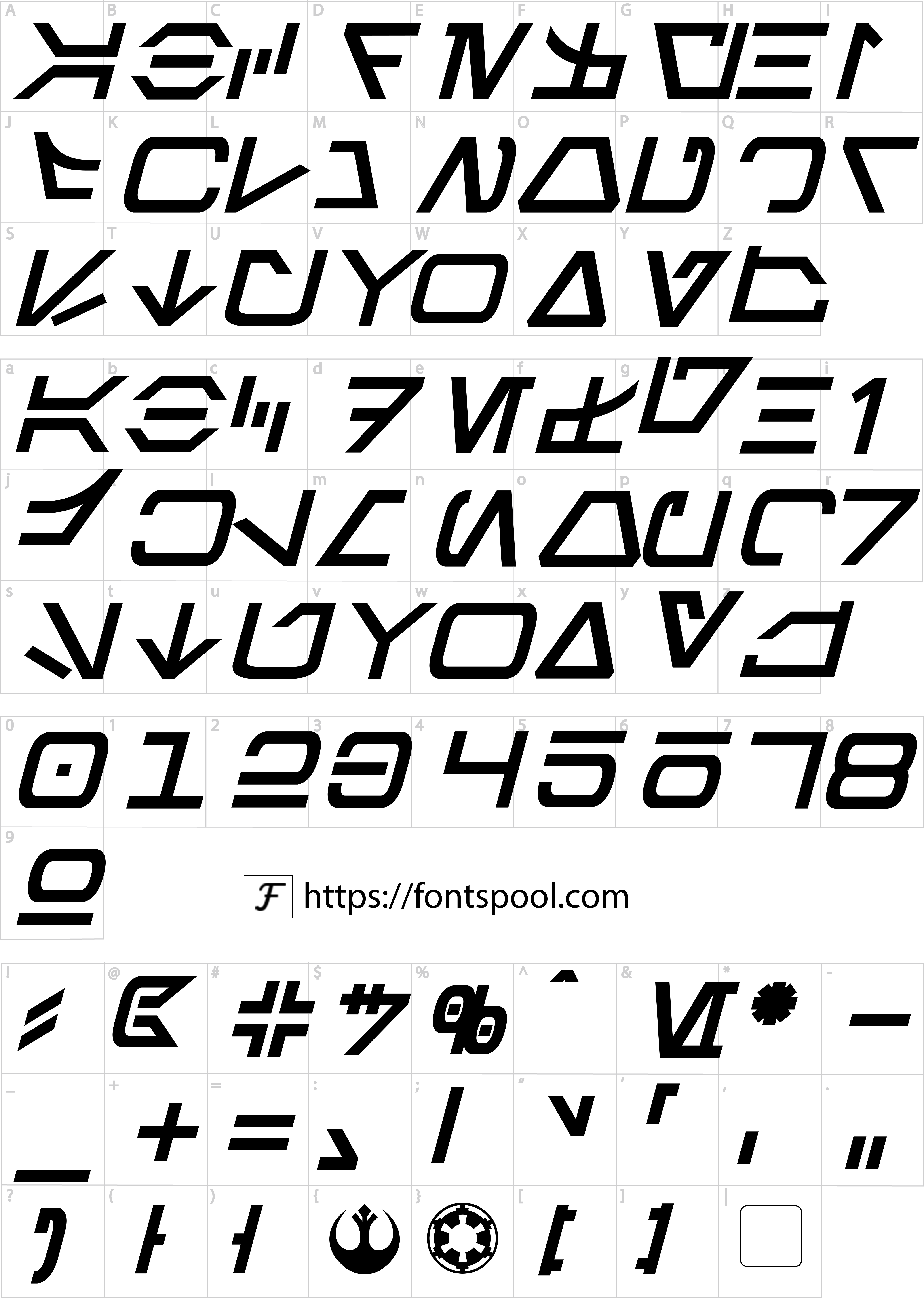 Aurebesh Font character set