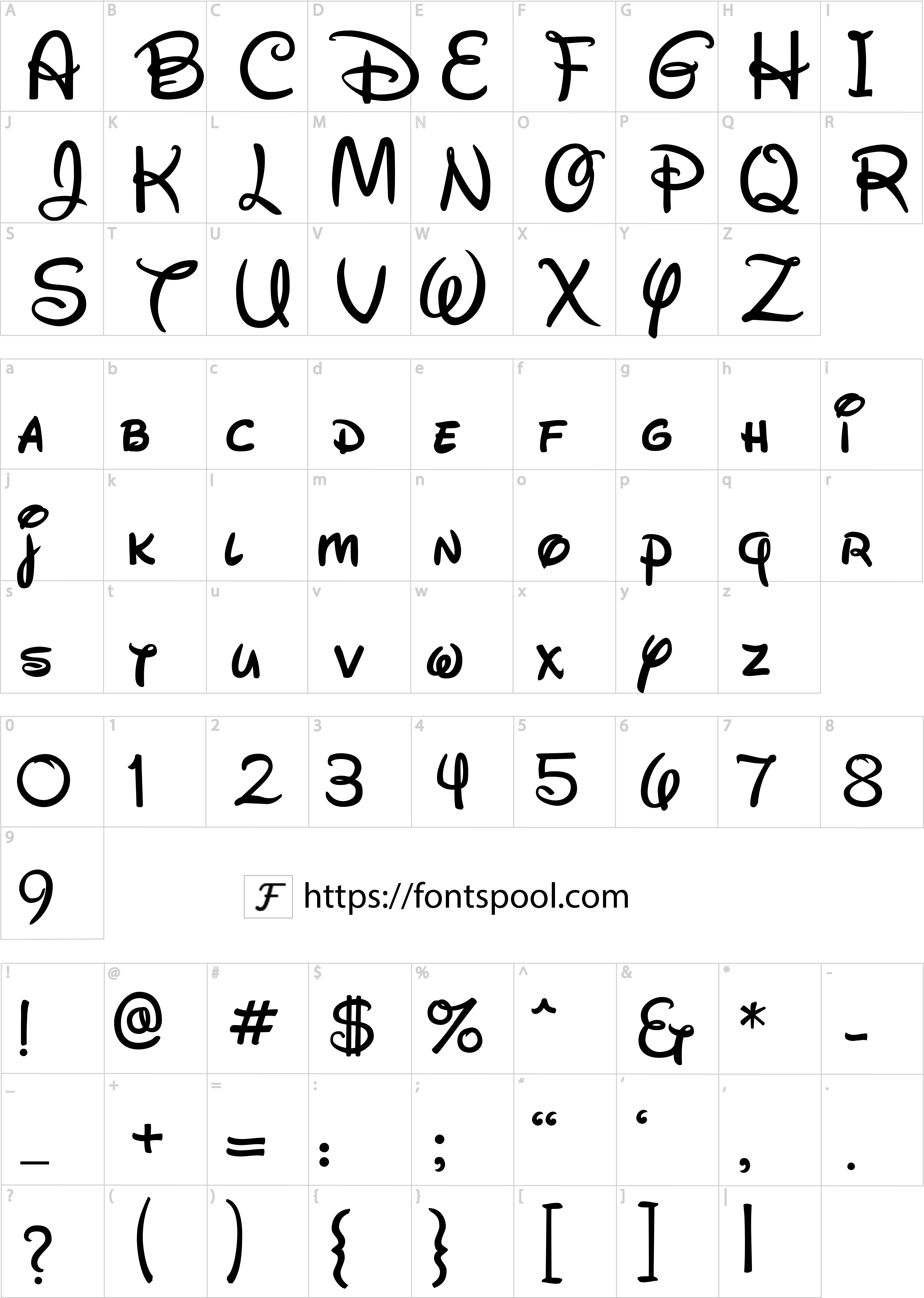 Waltograph Font character set