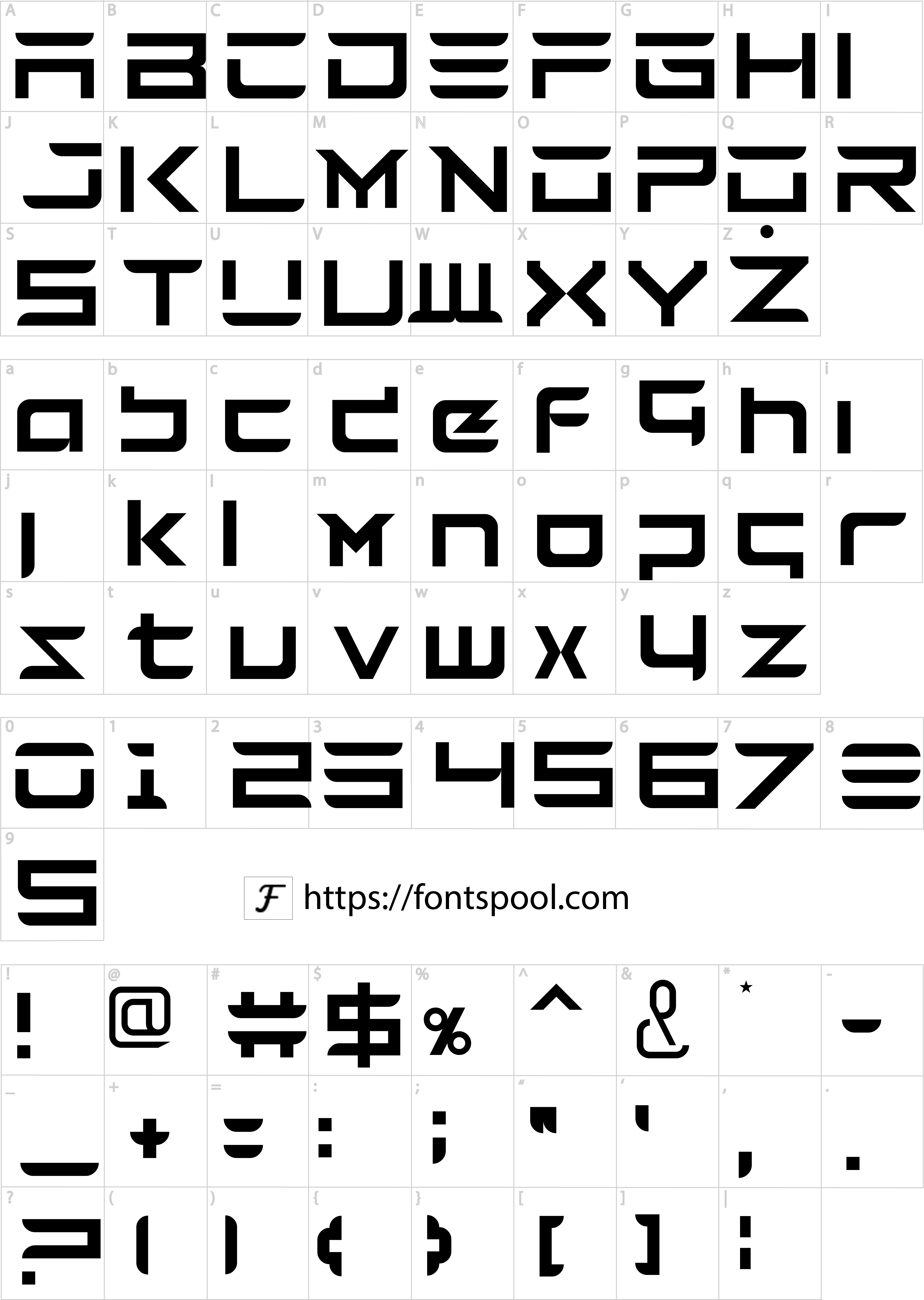 Tesla Font character set