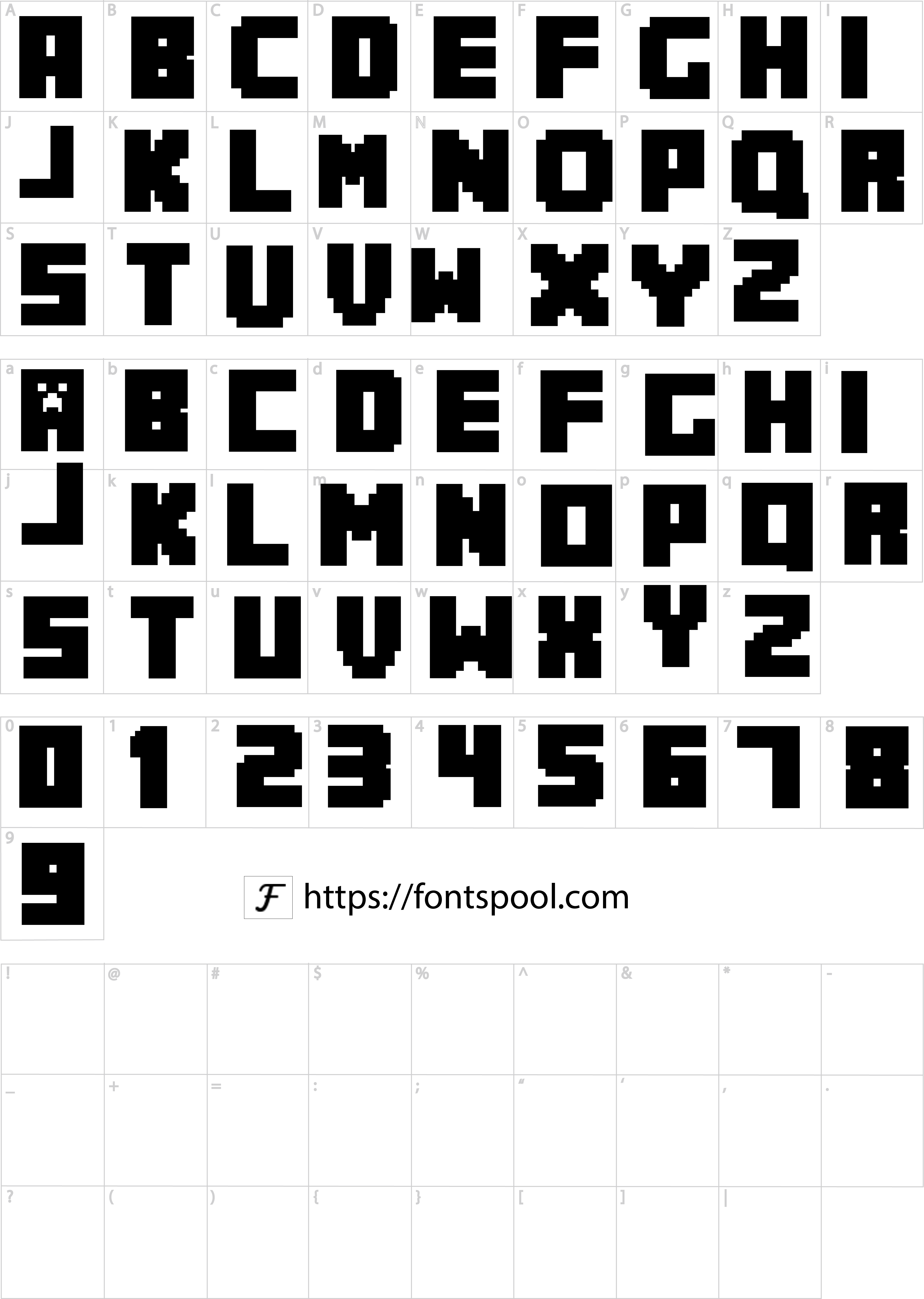 Minecraft Font character set