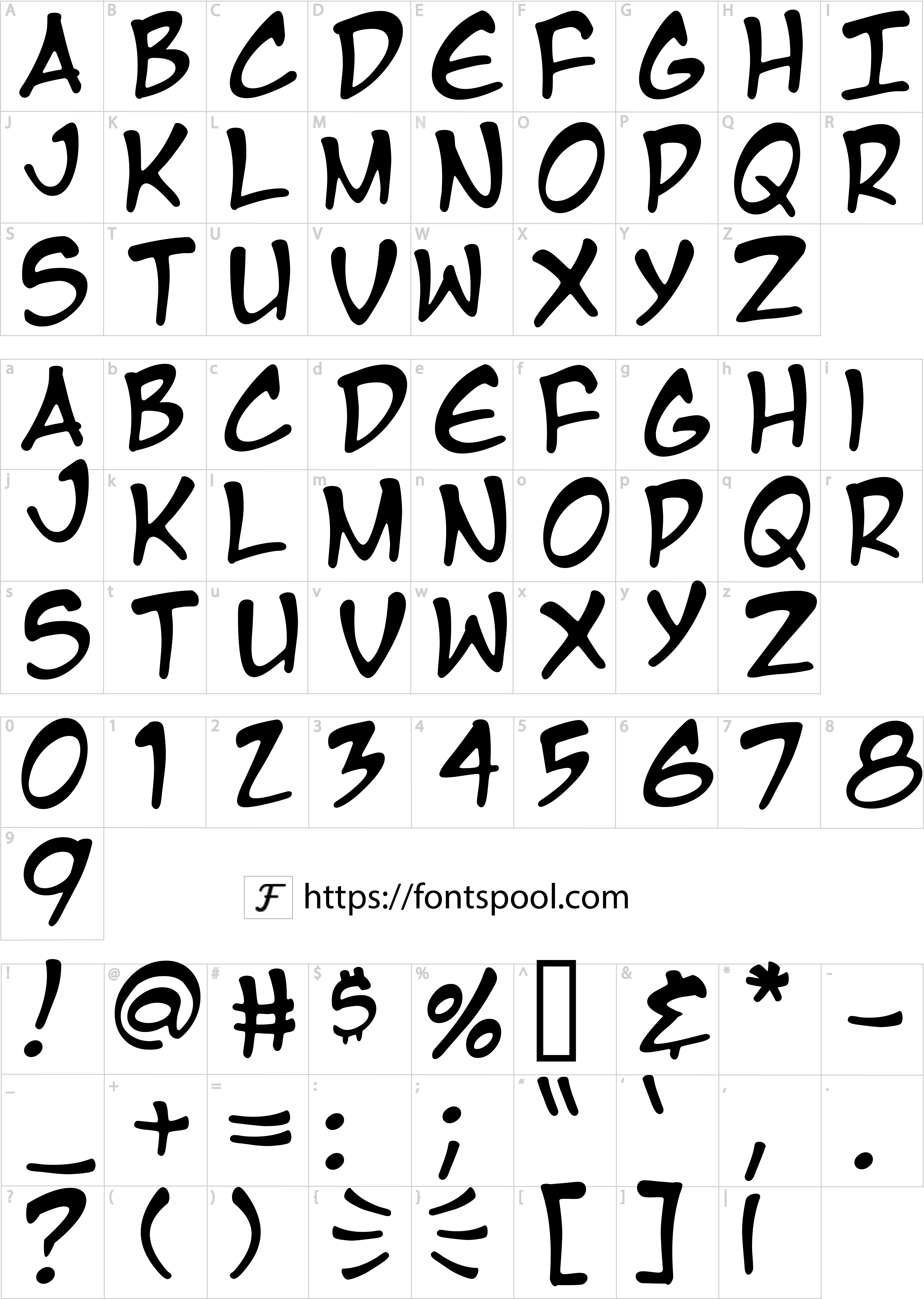 Manga Font character set