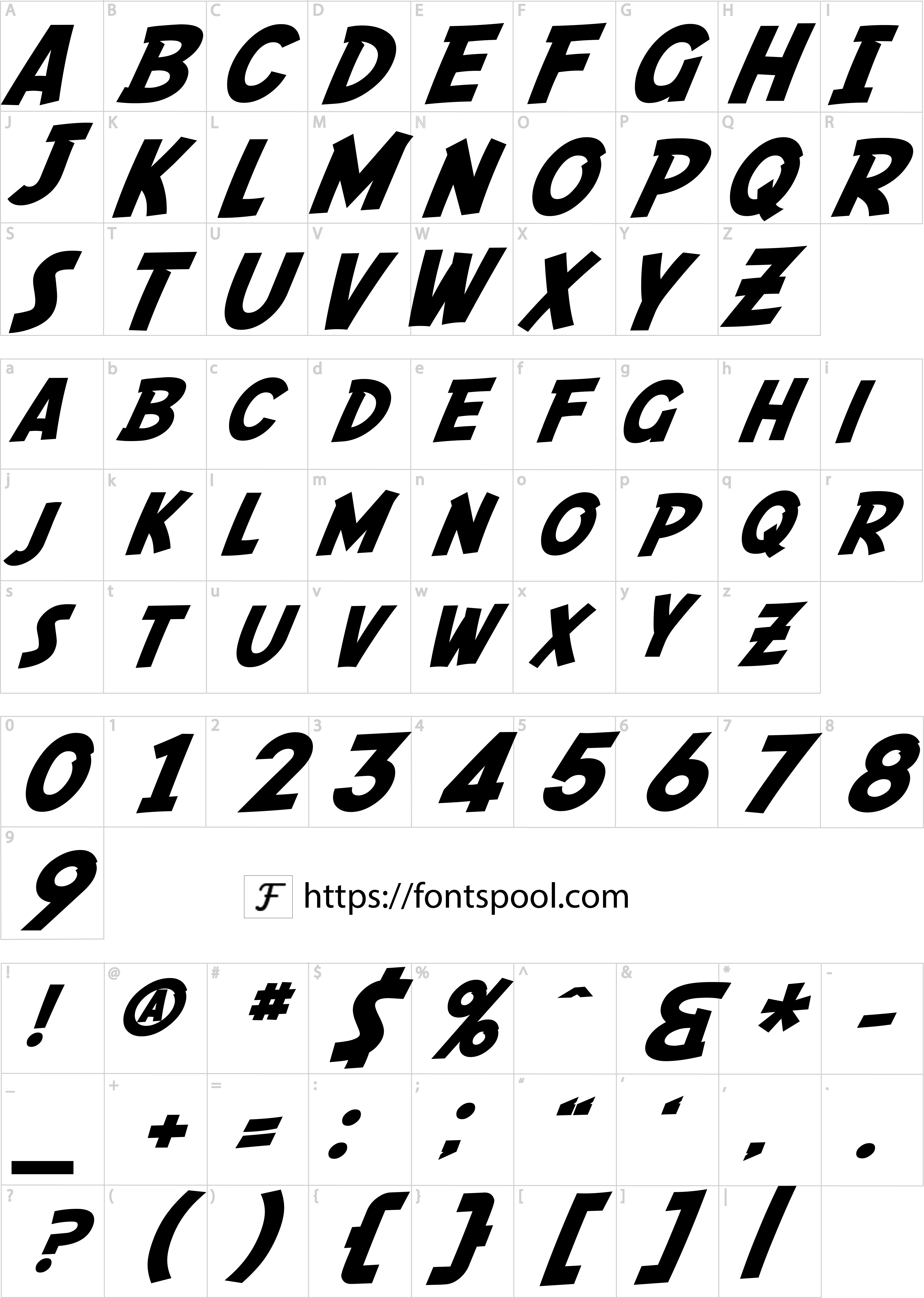 Indiana Jones Font character set