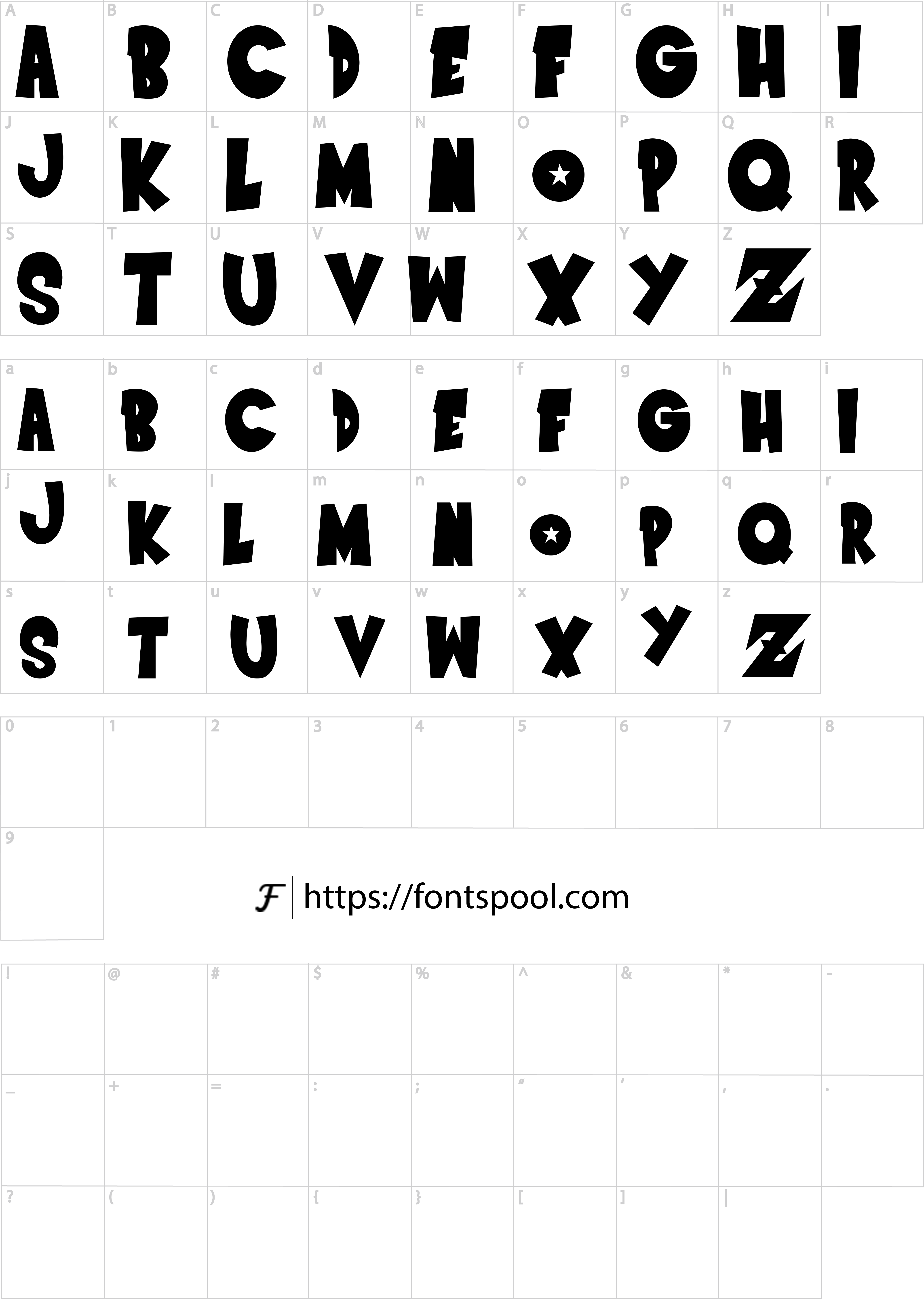 Dragon Ball Z Font character set