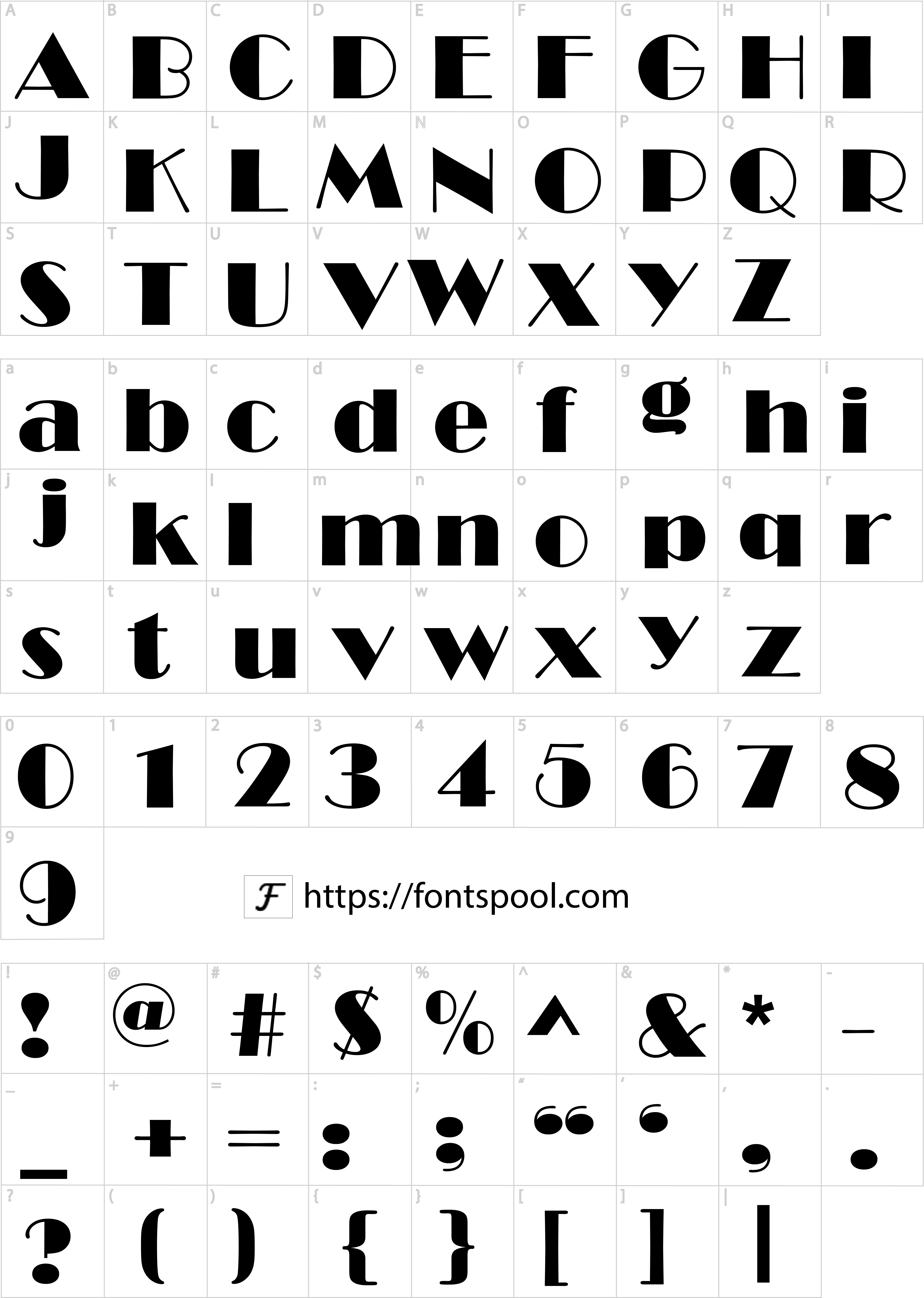 Broadway Font character set