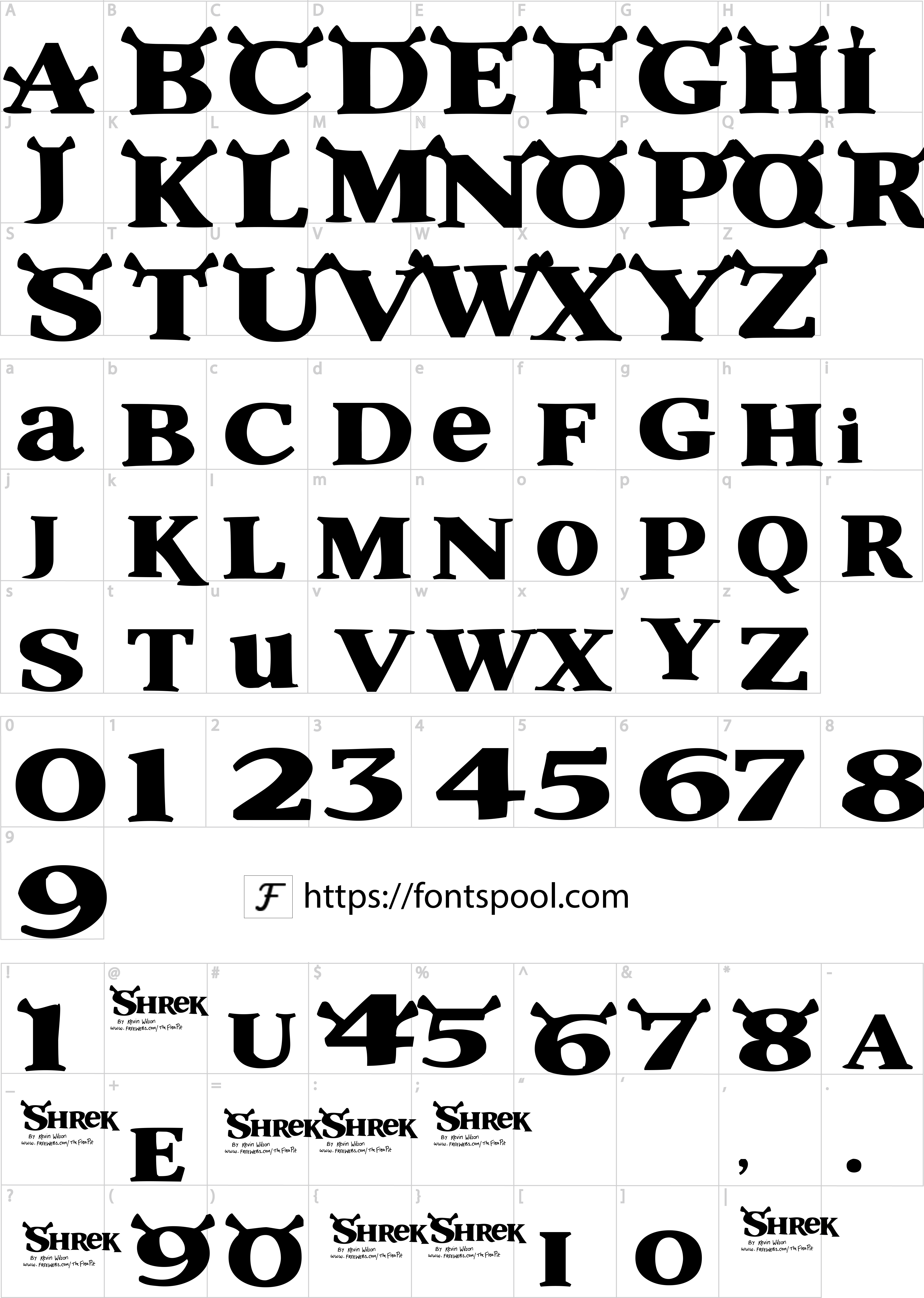 Shrek Font character set